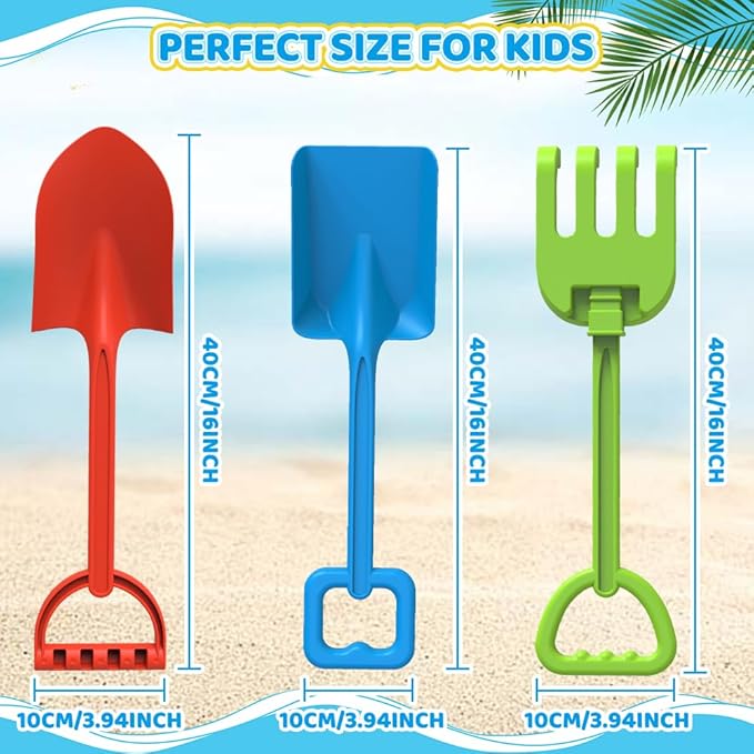 Dilabnba Heavy Duty Beach Sand Shovels, Garden Beach Sandbox Shovels Spade Scoop Rake Tool for Kids Toddlers, Long Handle ABS Plastic Shovel for Digging Snowing Planting - 3 PCS
