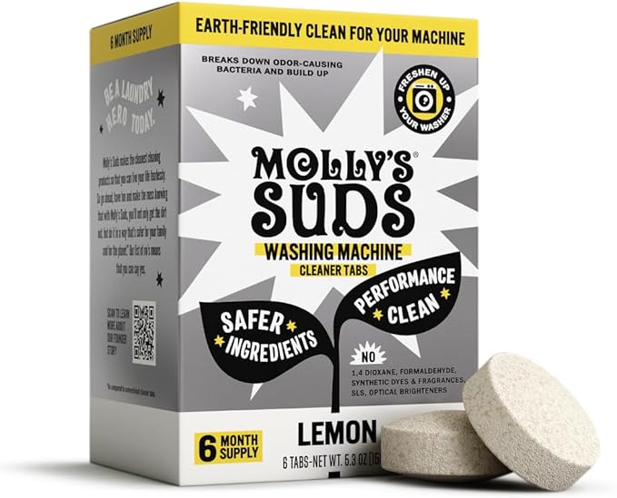 Molly's Suds Washing Machine Cleaner | Removes Odors & Grime from Front & Top Loader Machines, Including HE (Citrus - 6 Tablets)