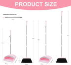 Pink Broom and Dustpan Set, 52” Long Adjustable Handle Broom with Dustpan Combo Set with Dust Pan Teeth to Clean Hair for Home Lobby Office