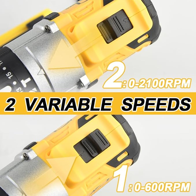 1/2" Cordless Drill Driver 798 in-lbs 25+3 Clutch 2 Speed Modes Power Drill with 2 x 1.5Ah Li-ion Battery, Fast Charger, 24pcs Accessories and Carry Case for Home Improvement, DIY Project