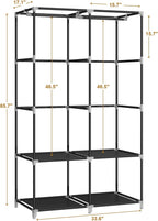 Portable Closet Wardrobe for Small Room, 35-Inch Clothing Organizer Storage Rack with 2 Clothes Hanging Rods and 4 Shelves, Non-Woven Fabric Cover, Black
