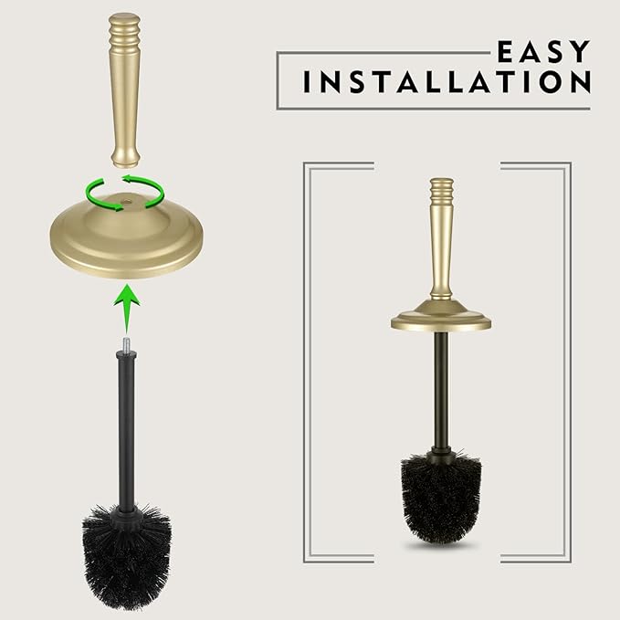 Gold Toilet Brush and Holder Set, Stainless Steel Toilet Brush for Bathroom,Heavy Duty Gold Toilet Bowl Brush and Holder,Deep Cleaning Modern Toilet Cleaner Brush -Space Saving, Covered Brush, Durable