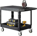 VEVOR Utility Cart, 550 lbs Load Capacity, 37 x 25.4-inch Service Cart, Two-Shelf Heavy Duty Plastic Utility Cart with 360° Swivel Wheels (2 with Brakes), Suitable for Warehouse, Garage, Cleaning