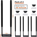 Heavy Duty Garage Tires Hooks Wall Mounted Hanger Tool Organizer Rack Hardware Steel Metal Multi-Tools Storage Utility Hooks with Screws and Anchors(4, Black)