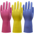 Rubber Kitchen Cleaning Gloves, Reusable Dishwashing Gloves, Non-Slip, with Flocked Liner, 3 Pairs (Pink+Yellow+Blue) (Medium)