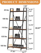 BON AUGURE Ladder Shelf Bookcase, 5-Tier Industrial Ladder Bookshelf, Tall Living Room Shelves, Wood and Metal Leaning Shelf for Home Office, Kitchen, Bedroom, Balcony (Rustic Oak)