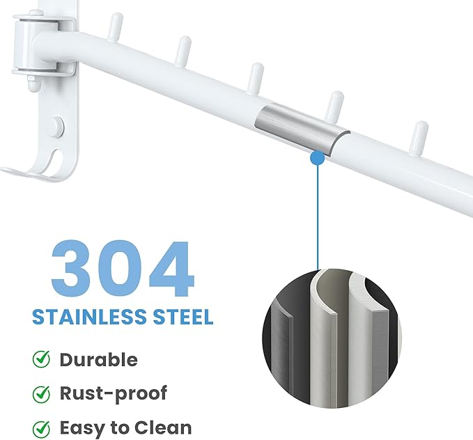 Clothing Racks for Hanging Clothes, Garment Racks Wall Mounted Clothes Bar-Hanger Holder Hooks Heavy Duty Folding Drying Rack Space Saving Clothing Hanging System Closet Storage Organizer