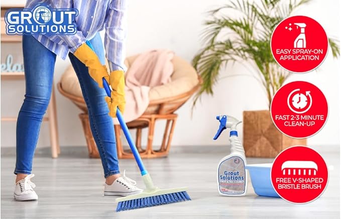 Professional Grout Cleaner – Acid-Free, Safe Deep Cleaner & Stain Remover for Tile, Ceramic, Porcelain, Marble & Colored Grout – Easy-to-Use 32oz Bottle