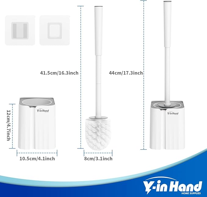 Toilet Brush and Holder Set, 2 Pack Toilet Scrubber, Compact Size for Storage and Organization, Bathroom Accessorie, Easy to Assemble, Classic PP Bristle, Wall Mountable. - White