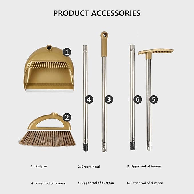 Household Broom Set - Long Handle Broom & Dustpan for Indoor/Outdoor Use, Quick Sweeping for Kitchen, Room, Lobby