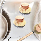 Classic Dish Brush Replacement Head 3 Packs, Natural Bristle Tampico Fiber for All Purpose Cleaning, Kitchen Scrubber