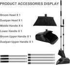 Broom and Dustpan Set, Large Household Broom with Dustpan Combo Set, 55" Long Handle Black Dust Pan Kit for Kitchen Lobby Office Indoor Outdoor