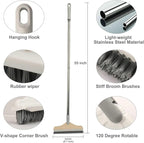 2 in 1 Floor Brush Scrubber with Long Handle Grout Brush 3 Poles 53.5'' New Upgrade Stiff Bristle Cleaning Scrub Brush with Squeegee 120°Rotating Tile Brush for Cleaning Bathroom Glass Patio Kitchen