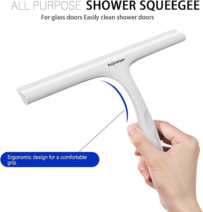 All-Purpose Shower Squeegee for Shower Glass Door with Adhesive Hook, Bathroom Cleaner Tool Household Squeegee,10 inch, White