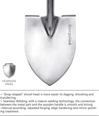 Berry&Bird Round Point Gardening Shovel with Wood D-Handle, 40.98" Stainless Steel Beach & Snow Shovel