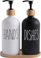 MOMEEMO Soap Dispenser Set, Contains Hand and Dish Soap Dispenser, Suitable for Kitchen Decor. (Black & White)