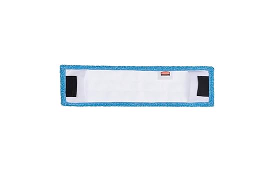 Rubbermaid Commercial Products 18 inch Adaptable Flat Mop Microfiber Pad, Blue, for Janitorial/Professional Cleaners and Light-Duty Cleaning/Mopping with Tab/Pocket Functions