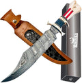 : CUSTOM HAND MADE DAMASCUS STEEL COLLECTIBLE GUTT KNIFE HANDLE MATERIAL BONE USA FLAG ACID ACHING (STAR)