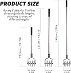 Rotary Garden Tool, Adjustable Hand Tiller, Long Handle Cultivator for Aerating, Weeding, Planting and Mixing Soil or Reseeding Grass