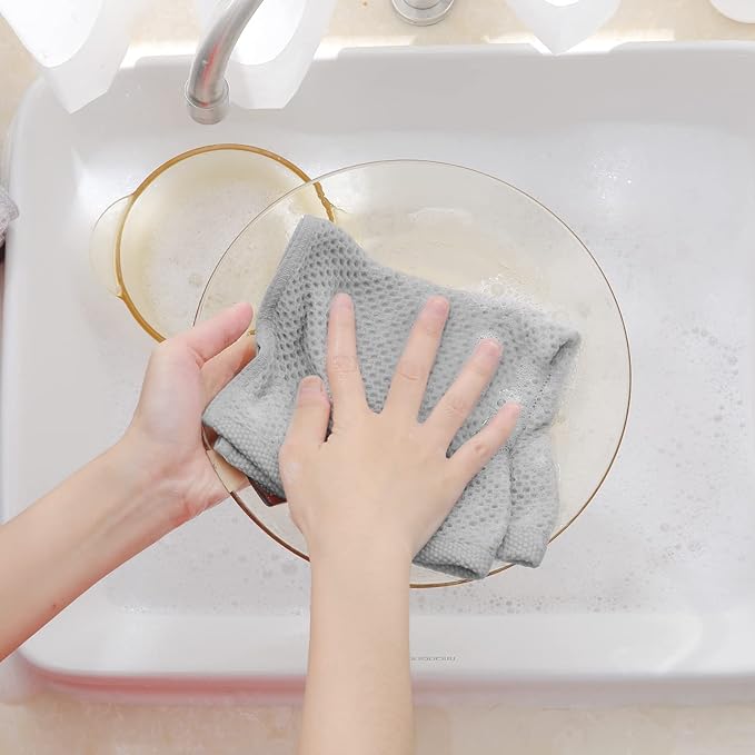 Homaxy 100% Cotton Waffle Weave Kitchen Dish Cloths, Ultra Soft Absorbent Quick Drying Dish Towels, 12 x 12 Inches, 8-Pack, Light Gray