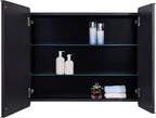 Black Bathroom Mirror Medicine Cabinet with Round Corner Framed Door 30 x 25.6 inch, Recessed or Surface Mount, with Adjustable Glass Shelves