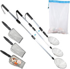 Beach Sand Sifter, 3 Beach Sifting Sand Telescoping Pole Sets with Scoops, Baskets, Mesh Bag, for Kids Picking Up Shells Shovels Shark Teeth