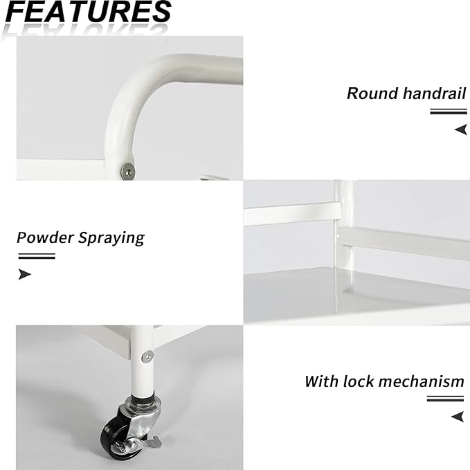 HDANI 3 Tier Rolling Cart Shelves,Heavy Duty Multifunctional Metal Frame-Supports 22 Lbs Per Tier,Rolling Cart with 2 Lockable Wheels for Home, Office,Kitchen,Bathroom,Bedroom(White)…