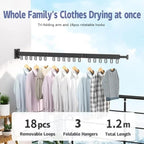 Clothes Drying Rack Wall Mounted Retractable, Aluminum Collapsible Laundry Organizer, Space-Saver Hanger Holds Quilts for Bedroom Bathroom Balcony (Grey)