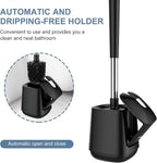 SetSail Toilet Brush and Holder 4 Pack, Self Closing Lid Toilet Bowl Brushes Holder Extra Long Handle Ventilated Toilet Brush Set for Bathroom Cleaning, Nylon Bristles, Black