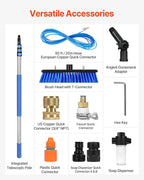 VEVOR Water Fed Pole Kit, 12FT Solar Panel Cleaning Pole with Extendable Handle, 180° Rotatable Brush Head & 65.6FT Hose, Household & Outdoor Window Cleaner Tool for Caravan Solar Panel Deck