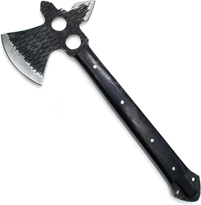 Titan International Knives Hunting Tomahawk Axe 1080 Carbon Steel Fixed Blade Diamondwood Handle with Sheath for Camping/Bushcraft/Outdoors