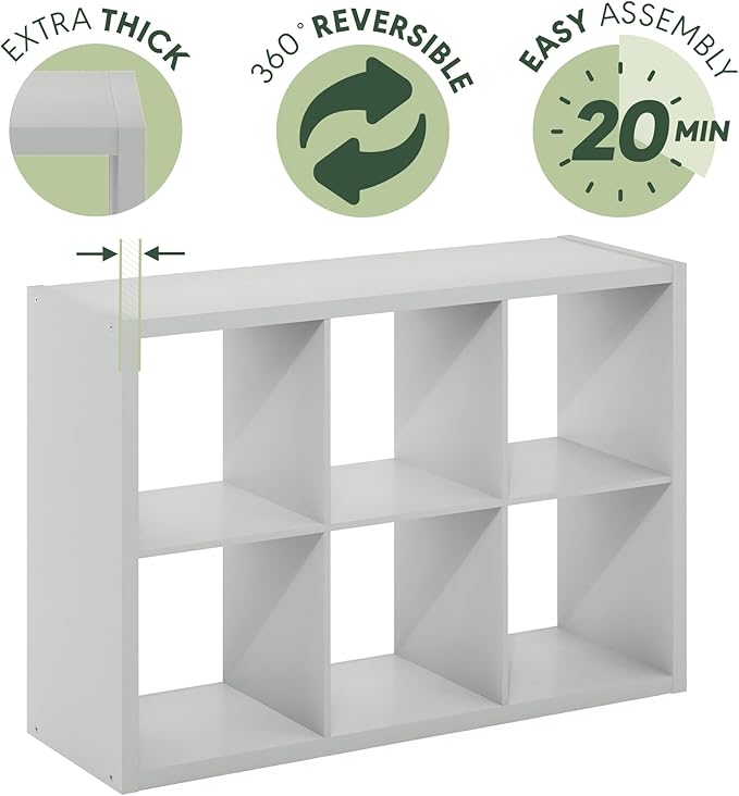 Furinno Cubicle Open Back Decorative Cube Storage Organizer, 6-Cube, Light Grey