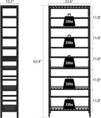 VASMIA 6-Tier Bamboo Shelf,Bamboo Storage Shelving Unit,Tall Bookcase with Adjustable Shelves,Multipurpose Storage Display Shelf for Bathroom, Living Room, Balcony, Kitchen,Black