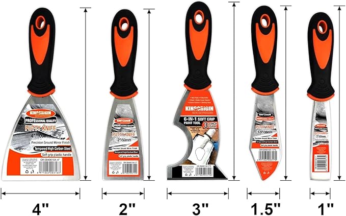 Putty Knife Set, 5 Piece Stainless Steel Paint Scraper (1" 1.5" 2" 3" 4"), Multi-use Scraper Tool, Spackle Knife for Applying Putty, Filling Gaps, Scraping Away Old Paint or Caulk