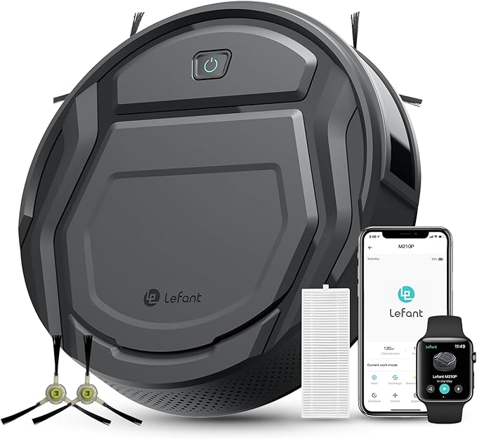 Lefant M210 Pro Robot Vacuum, Slim Quiet, 3 Adjustable Suction Levels, 6 Modes, Robot Vacuum Cleaner for Pet Hair, Hard Floors & Low Carpets, Self-Charging, WiFi/App/Alexa Control, Gray