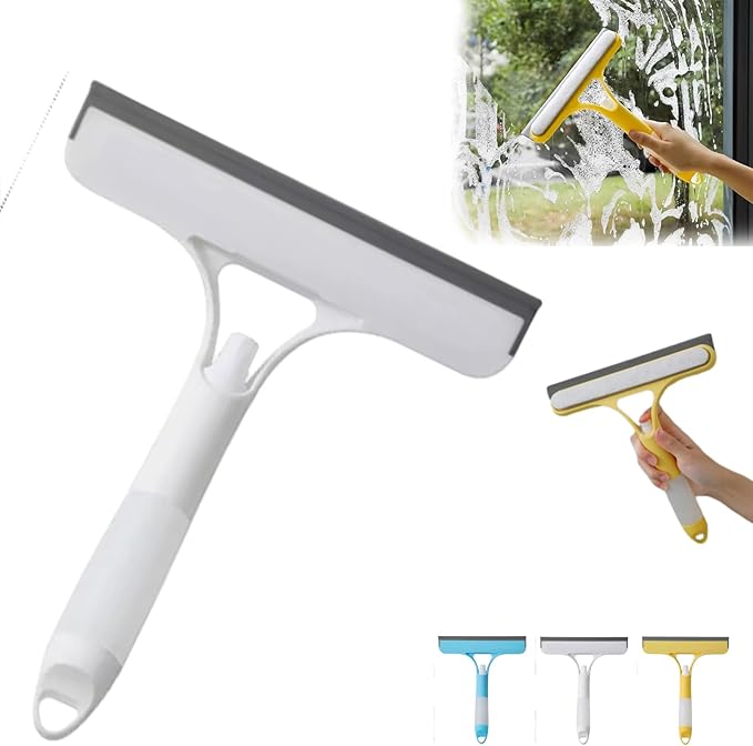 3 in 1 Window Cleaning Scraper, 2025 New Multi-Function Glass Cleaner Squeegee Tool for Shower Glass, Tile, Mirror Cleaning, All-Purpose Spray Function Brush with Ergonomic Handle (White)