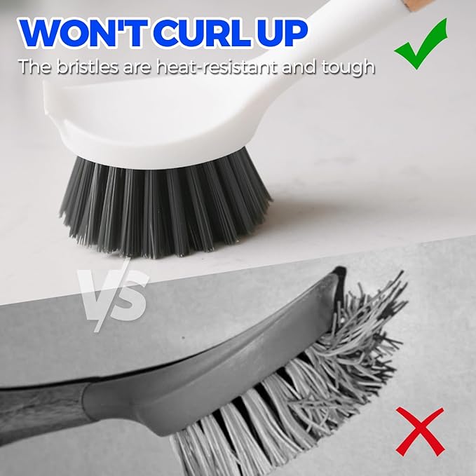 Holikme 3 Pack Cast Iron Brush and Scraper with Bamboo Handle – Skillet Scrubber with Tough Nylon Bristles, Kitchen Cleaner for Cleaning Skillet, Grill Pan, Dark Gray