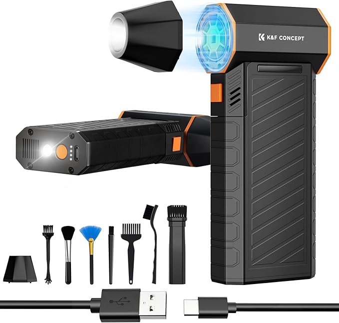 K&F CONCEPT 2025NEW Magnetic Compressed Air Duster, Electric Air Duster|300000RPM|3 Gear Adjustable|Super Wind Power|Rechargeable Brushless Motor|for Computer, Keyboard, Car, Home,Outdoor Cleaning