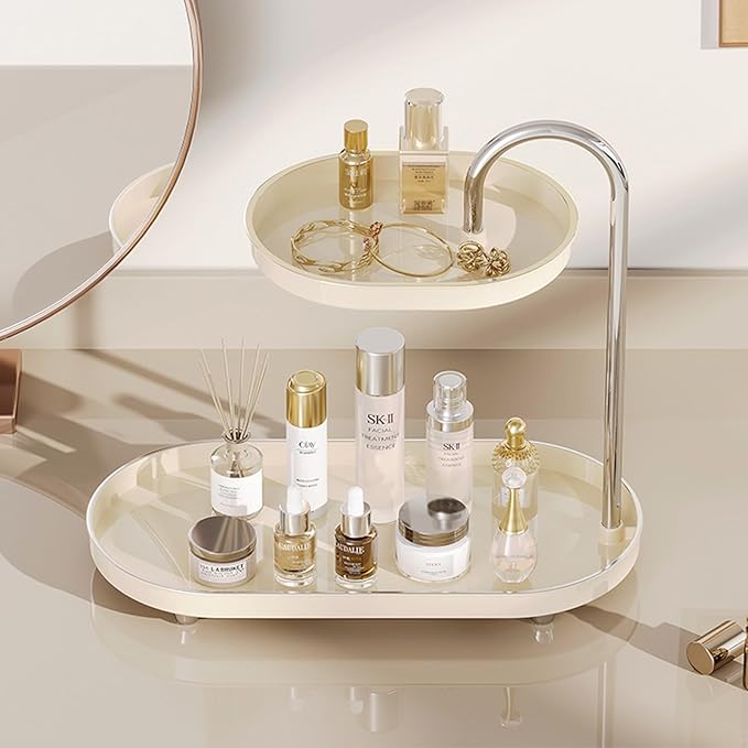 Bathroom Sink Vanity Trays, Skincare Storage Rack Small Countertop Perfume Organizer Lazy Susan Makeup Organizer, White