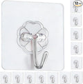 Adhesive Hooks - Heavy Duty Sticky Wall Hooks for Hanging, Removable Waterproof Hooks for Bathroom Kitchen, Damage-Free Transparent Hooks 12pcs