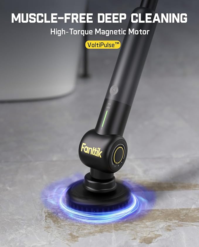 Fanttik VoltiPulse G9 Pro Electric Scrubber, Dual-Speed Rotary Cleaner with 6 Brush Heads, Adjustable Angle & Extendable Handle, IPX7 Waterproof, Type-C Charging for Bathroom, Tile, Grout