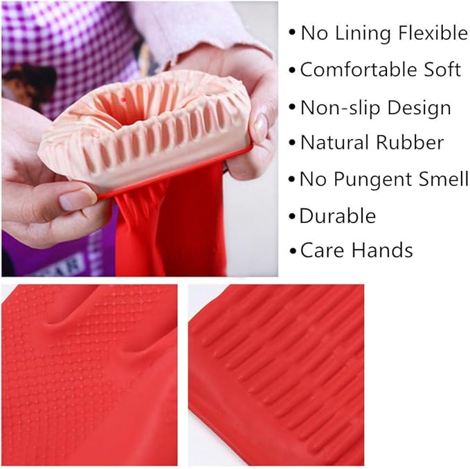 Rubber Cleaning Gloves Kitchen Dishwashing Glove 6-Pairs,Waterproof Reuseable.(Small)