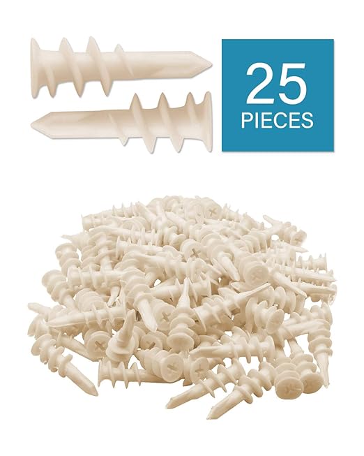 50pcs Plastic Self-Drilling Drywall Anchors, #8 Wall Anchors and Screws Kit, 25Pcs Self-Tapping Anchors & 25Pcs #8 x 1-1/4'' Pan Head Screws, Holds 50LBs, for Hanging and Mounting | by IMSCREWS