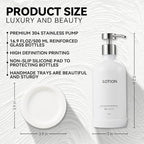 Glass Soap Dispenser Set by Janxin,Bathroom Soap Dispenser Set with Ceramic Tray,Luxury Bathroom Accessories,Modern Kitchen Decor (White+Silver(Lotion))