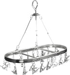 Aluminum Sock Drying Rack with 26 Non-Slip Clips, and Wind-Resistant Hook, Laundry Drying for Socks, Baby Clothes, Underwear, and Delicates. Oval & One-Piece Design, (Silver)