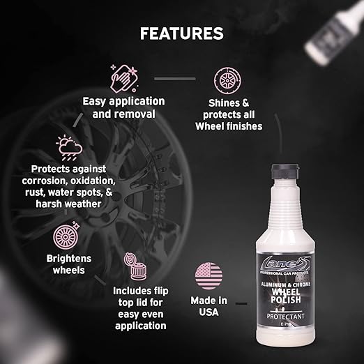 Lane's Car Products Chrome & Aluminum Wheel Polish, Easy Application Wheel Polish with Flip-top Lid, Safe to Use Rim Polish Brightener, Protects Against Corrosion and Oxidation - 16oz