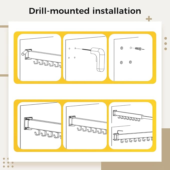 Varku Clothes Drying Rack,Laundry Hanger Wall Mount,Space Saver Retractable Clothes Rack,Folding Wall Hanging Clothes Hanger,3-Fold Metal Clothes Rack with 18 Hooks for Balcony Laundry Bathroom