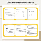 Varku Clothes Drying Rack,Laundry Hanger Wall Mount,Space Saver Retractable Clothes Rack,Folding Wall Hanging Clothes Hanger,3-Fold Metal Clothes Rack with 18 Hooks for Balcony Laundry Bathroom