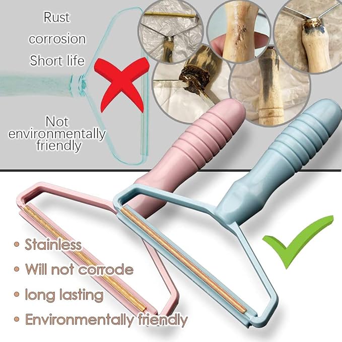 2 Pack Portable Lint Remover, Manual Fabric Shaver, Reusable Pet Hair Remover for Carpet, Clothing, Furniture, Couch Blue Pink 2pcs