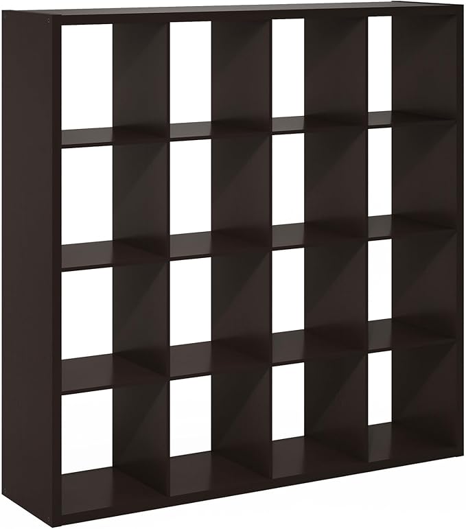 Furinno Cubicle Open Back Decorative Cube Storage Organizer, 16-Cube, Black Dark Oak